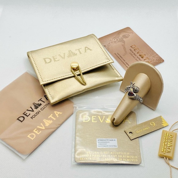 EUC Devata Sterling Silver & 18k Gold Dragonfly Wrap Ring w/ Red Garnet Stone - Picture 9 of 17